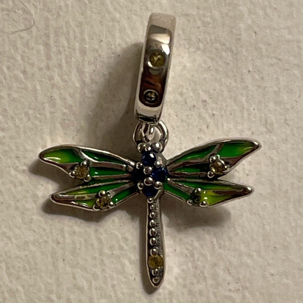 Bracelet Charm Dragonfly Green Wings with Rhinestones